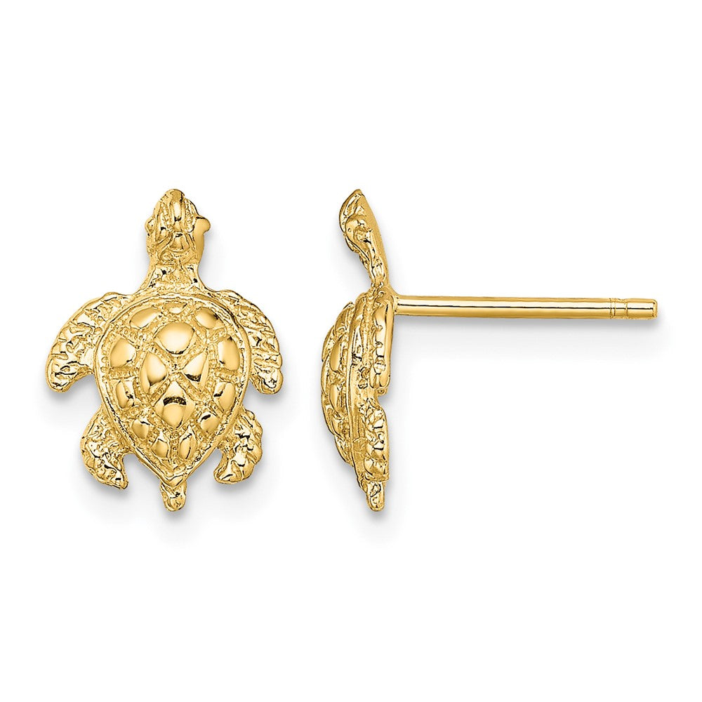 14K 2-D Textured Sea Turtle Post Earrings