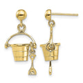 14K 3-D Beach Bucket w/ Shovel Dangle Earrings