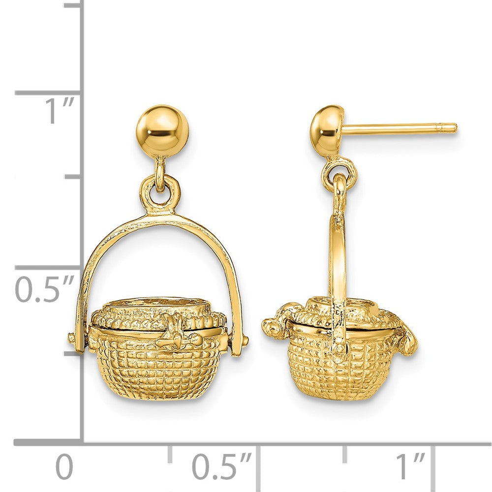 14K 3-D Nantucket Basket Dangle Earrings