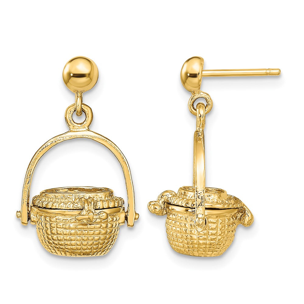 14K 3-D Nantucket Basket Dangle Earrings