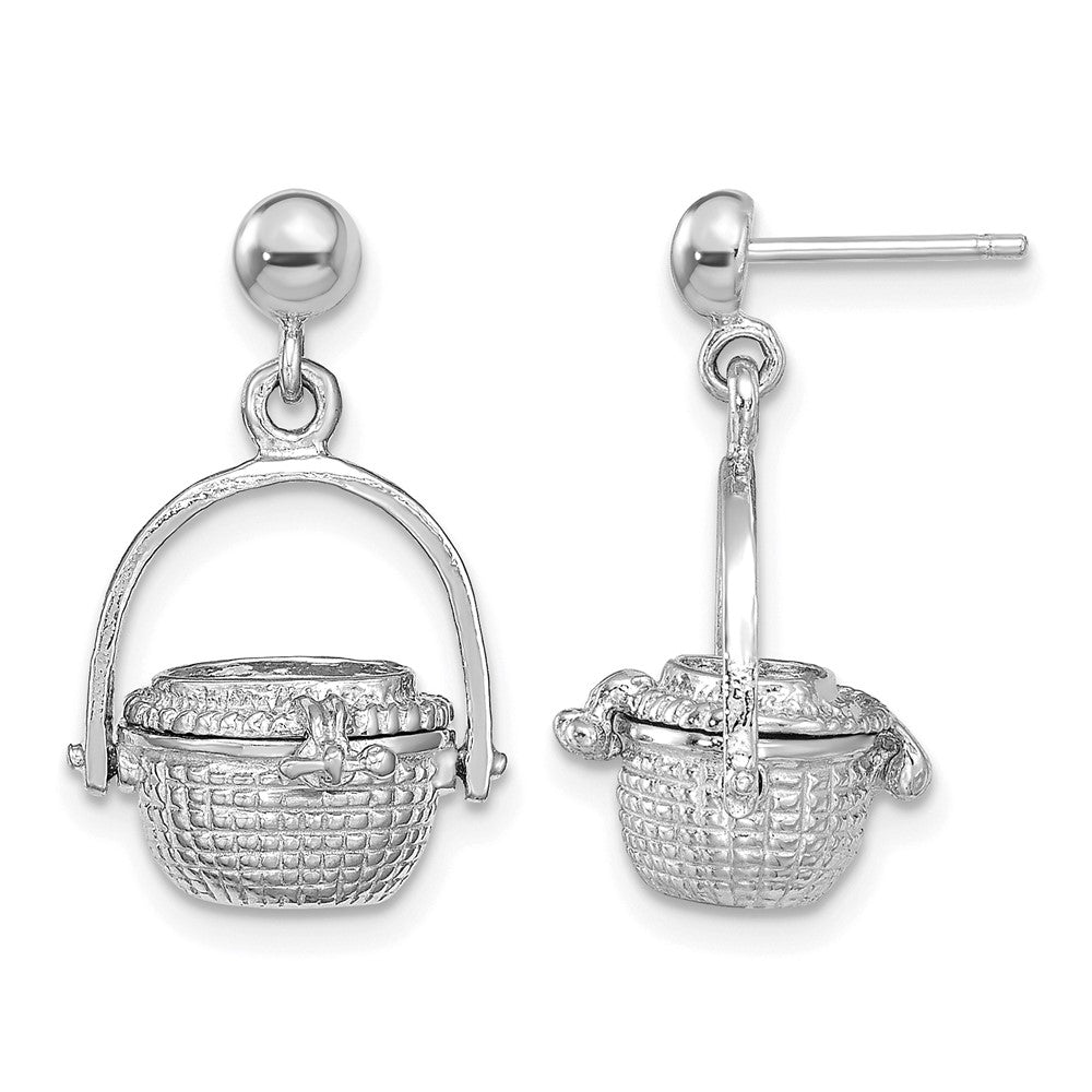 14K White Gold 3-D Nantucket Basket Dangle Earrings