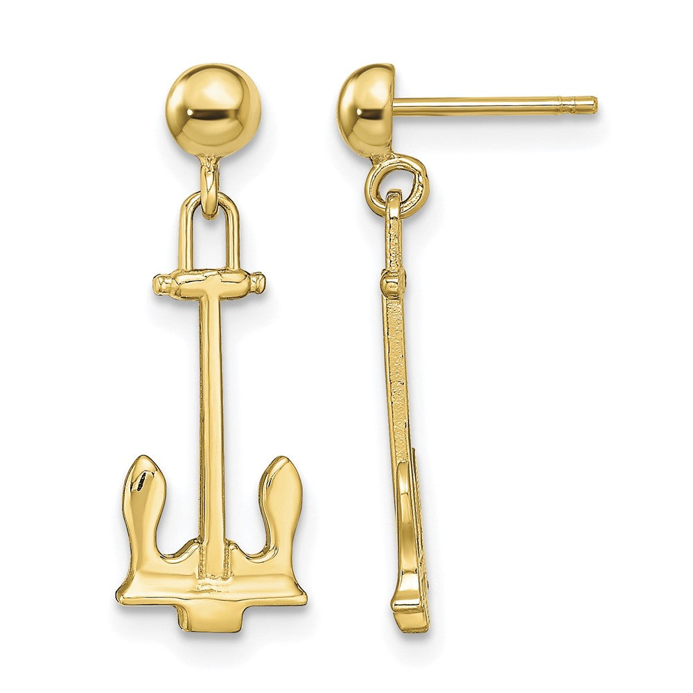 14K Polished Navy Anchor Dangle Earrings