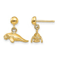 14K 3-D Polished Mini Manatee Dangle Earrings