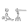 14K White Gold 3-D Polished Mini Manatee Dangle Earrings