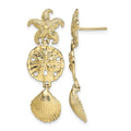 14K D/C Starfish, Shell ,Sand Dollar Dangle Earrings