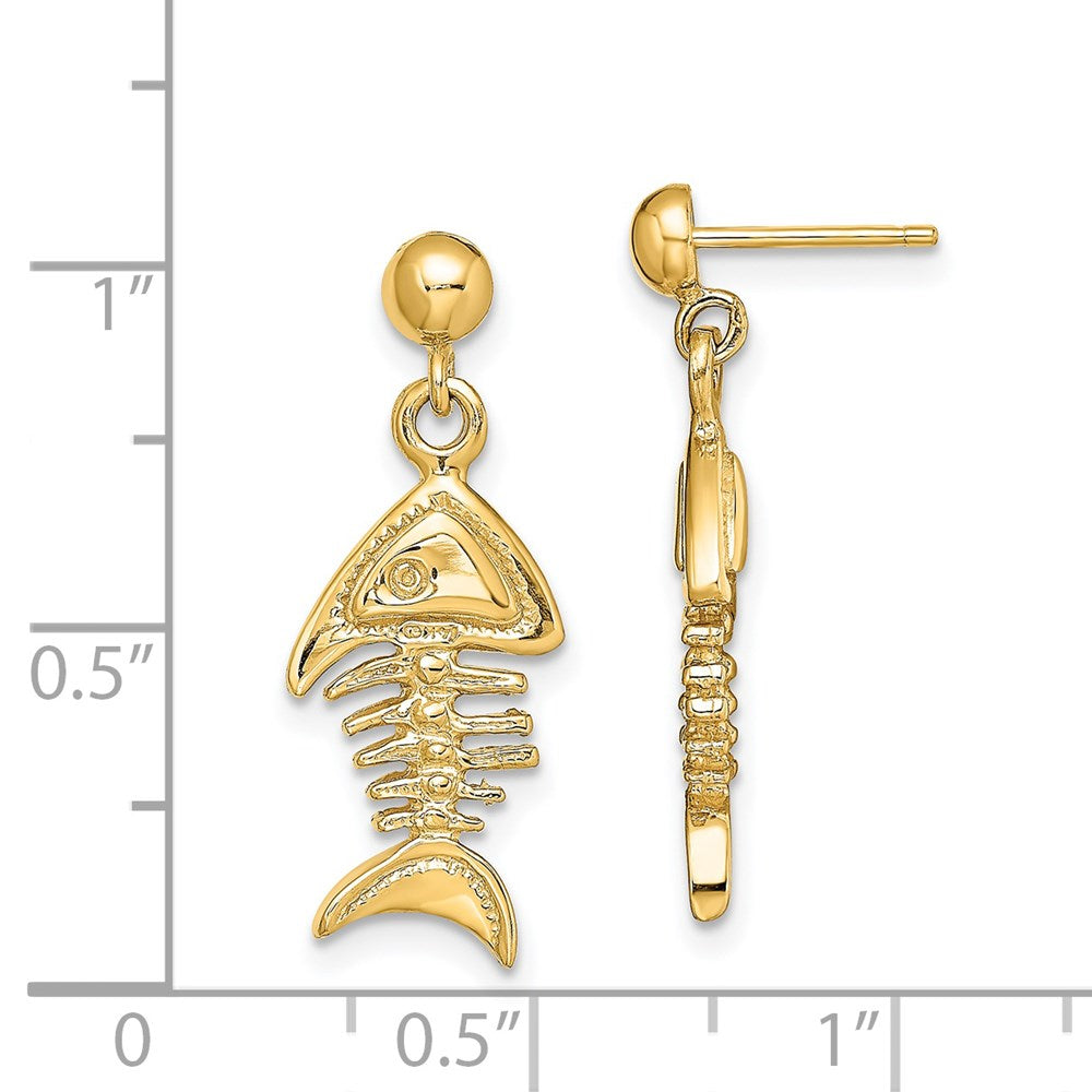 14K 3-D Fishbone Dangle Earrings