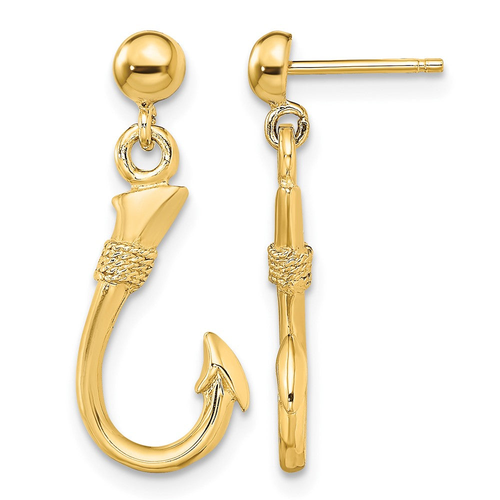 14K 3-D Fish Hook Dangle Earrings
