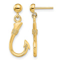 14K 3-D Fish Hook Dangle Earrings