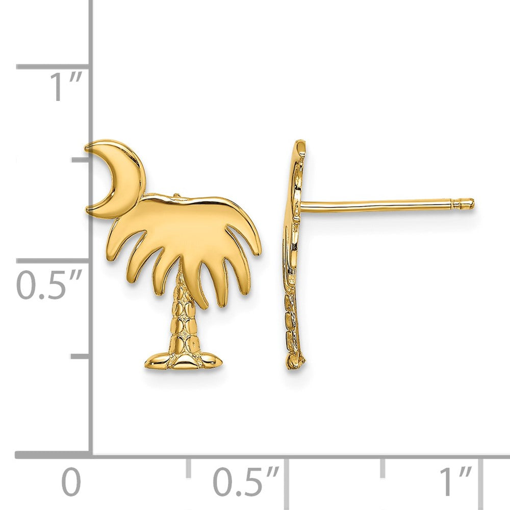 14K Charleston Palm Tree w/ Moon Post Earrings