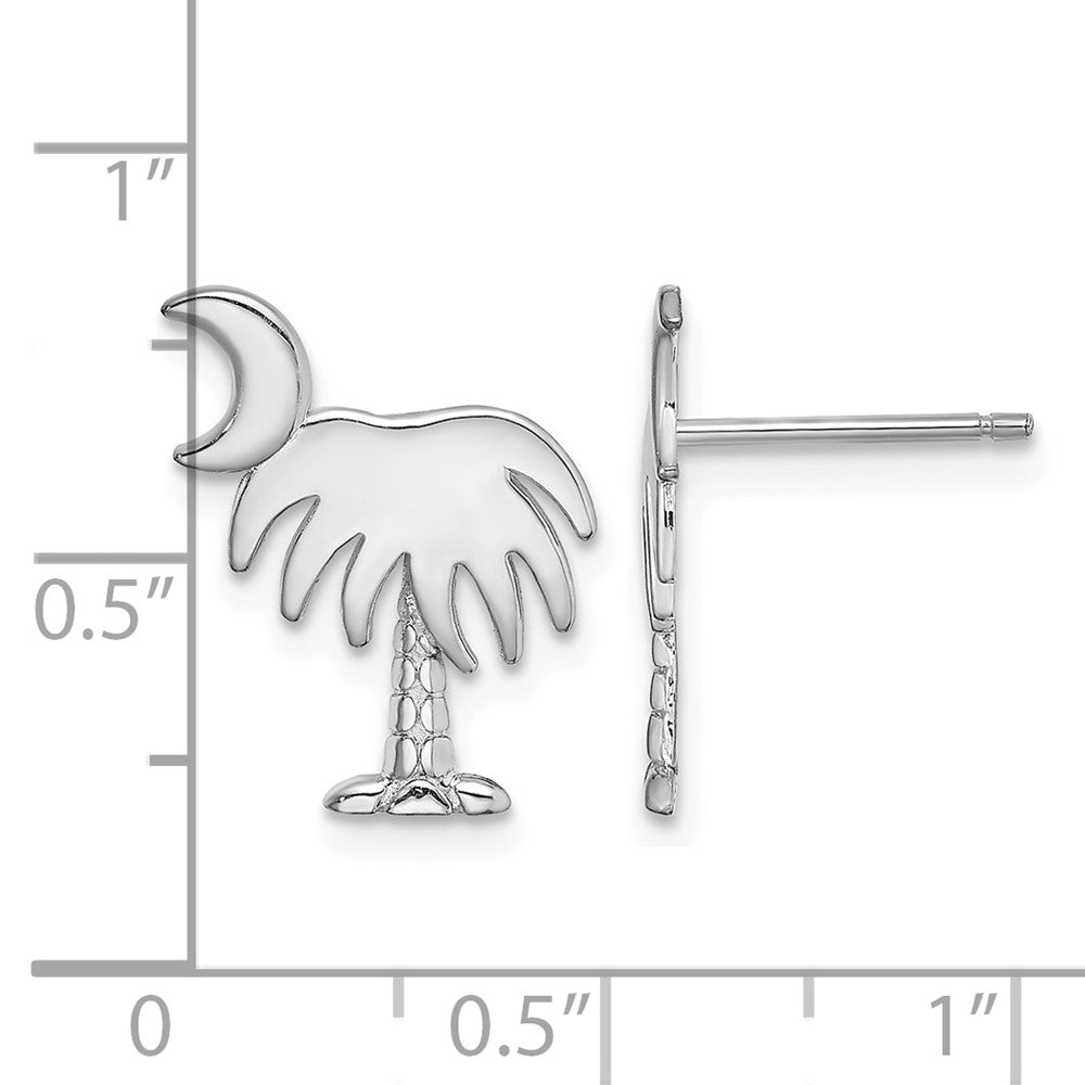 14K White Gold White Charleston Palm Tree w/ Moon Earrings