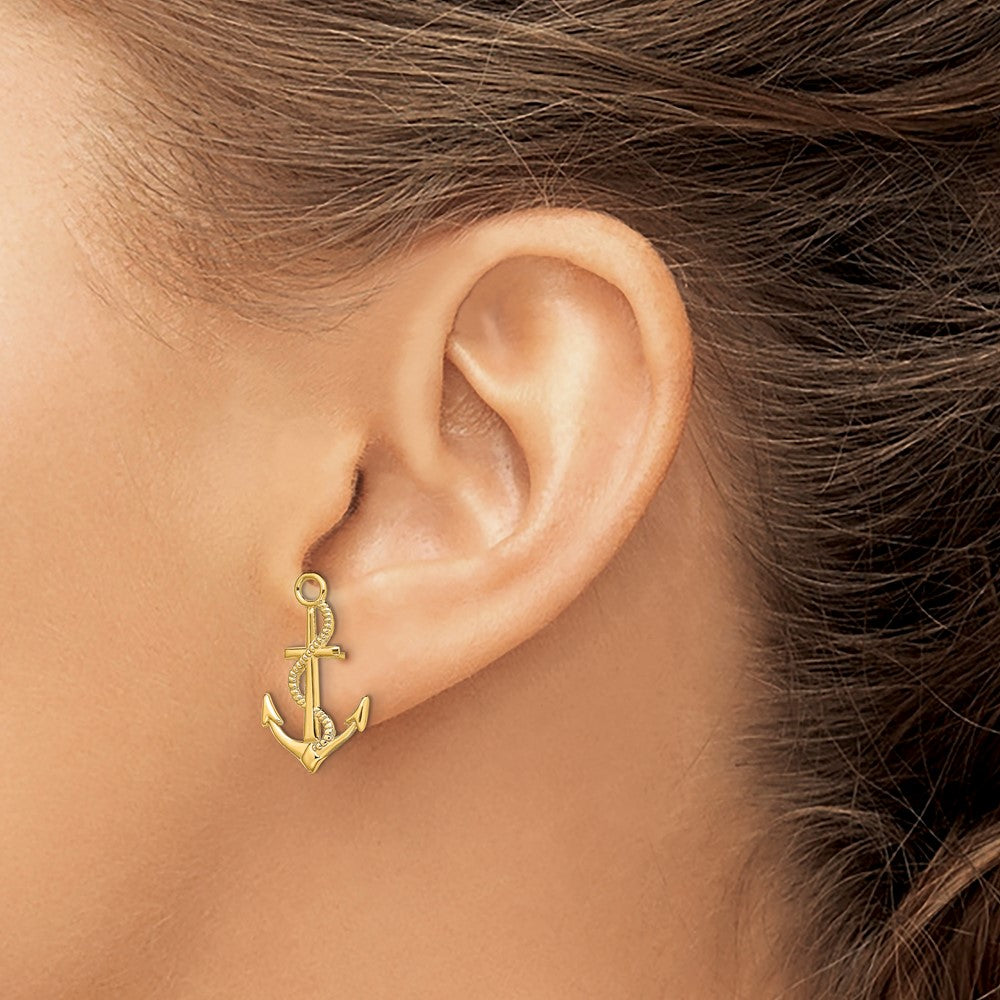 14K Polished / Textured Anchor W/ Rope Post Earrings