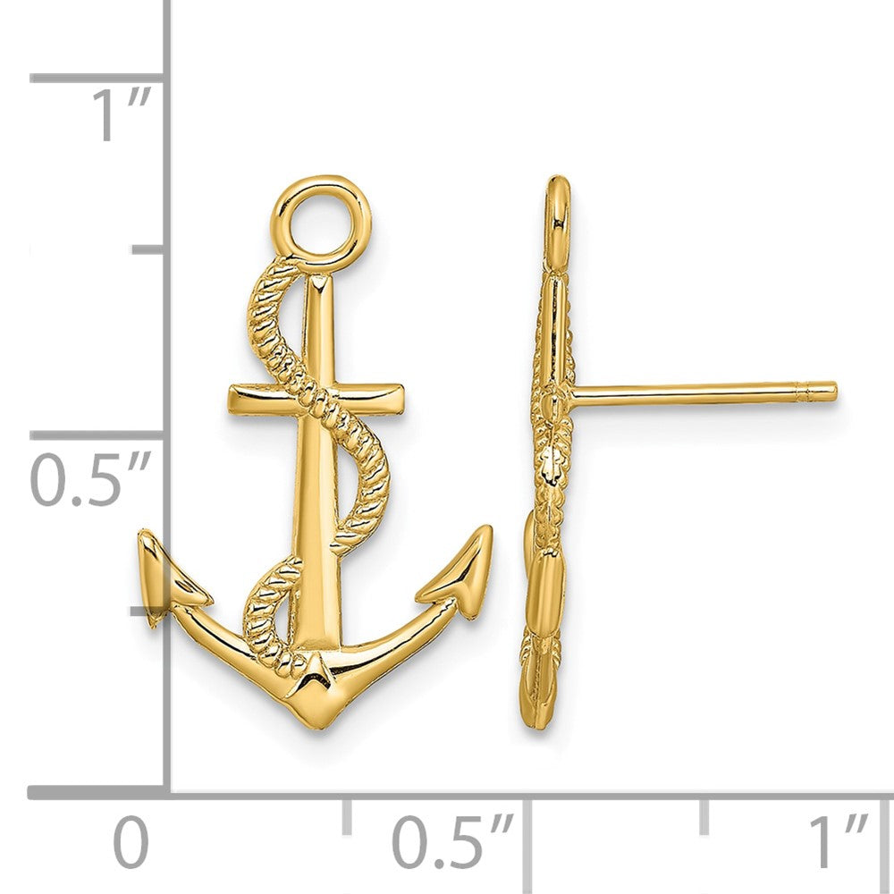 14K Polished / Textured Anchor W/ Rope Post Earrings