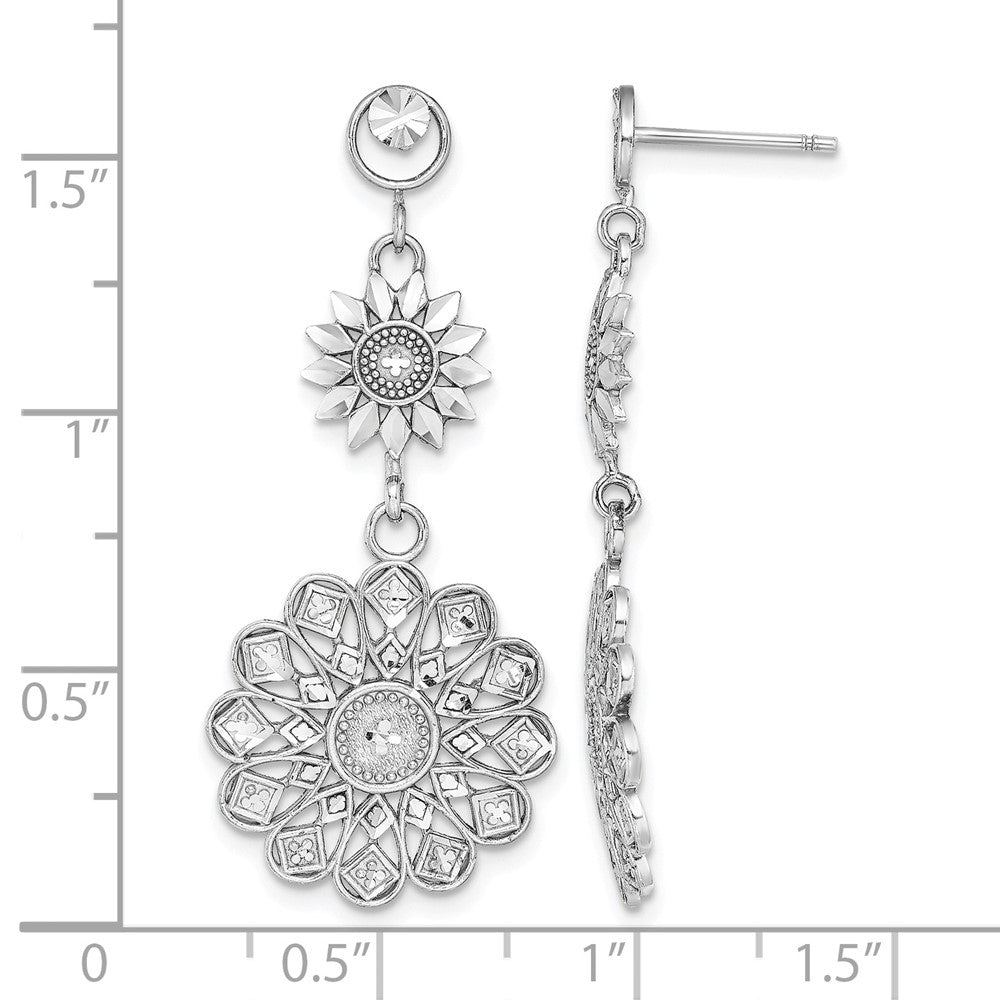 14K White Gold D/C Sunflower Style Double Drop Earrings