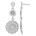 14K White Gold D/C Sunflower Style Double Drop Earrings