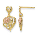 14k Two-tone Heart w/Flower Post Dangle Earrings