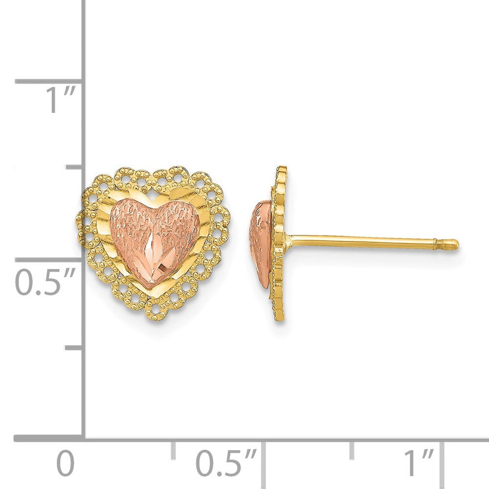 14k Two-Tone D/C Heart w/ Lace Trim Post Earrings