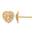 14k Two-Tone D/C Heart w/ Lace Trim Post Earrings