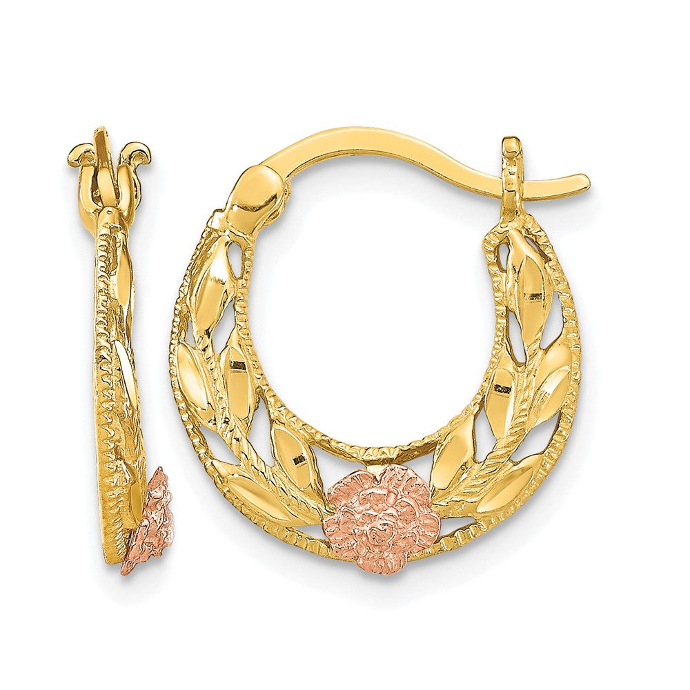 14K Two-Tone D/C Flowers Hoop Earrings