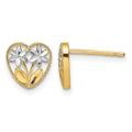 14k w/ Rhodium D/C Flower and Heart Post Earrings