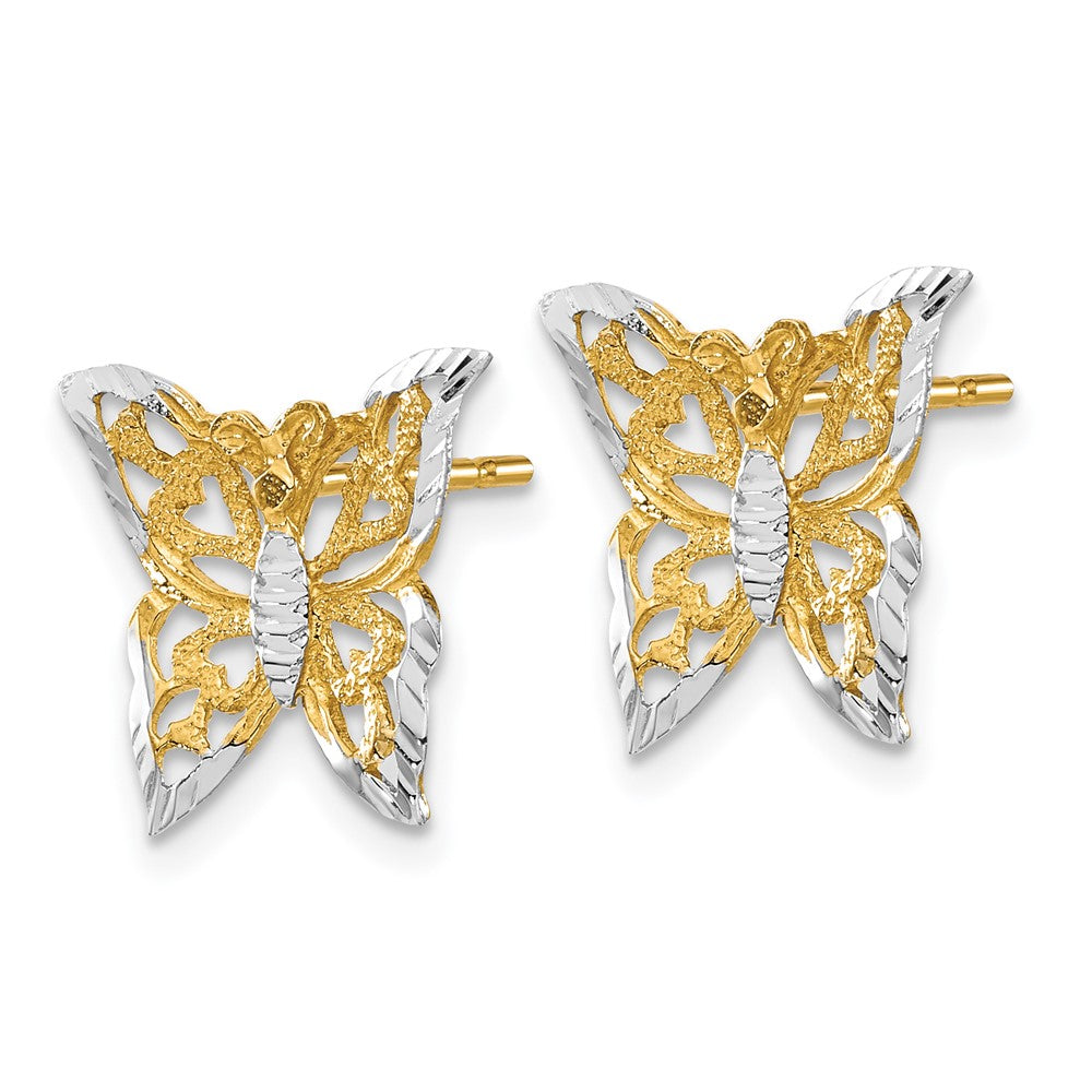 14k w/Rhodium Butterfly Post Earrings