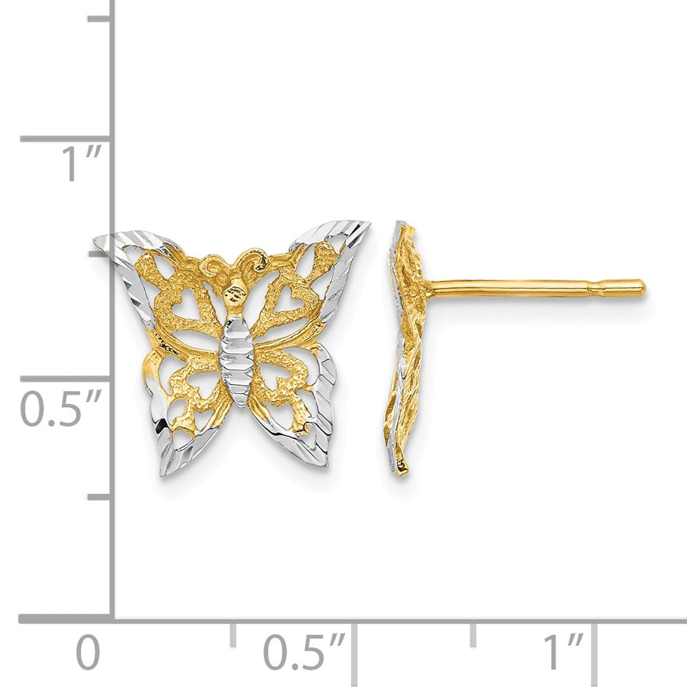 14k w/Rhodium Butterfly Post Earrings