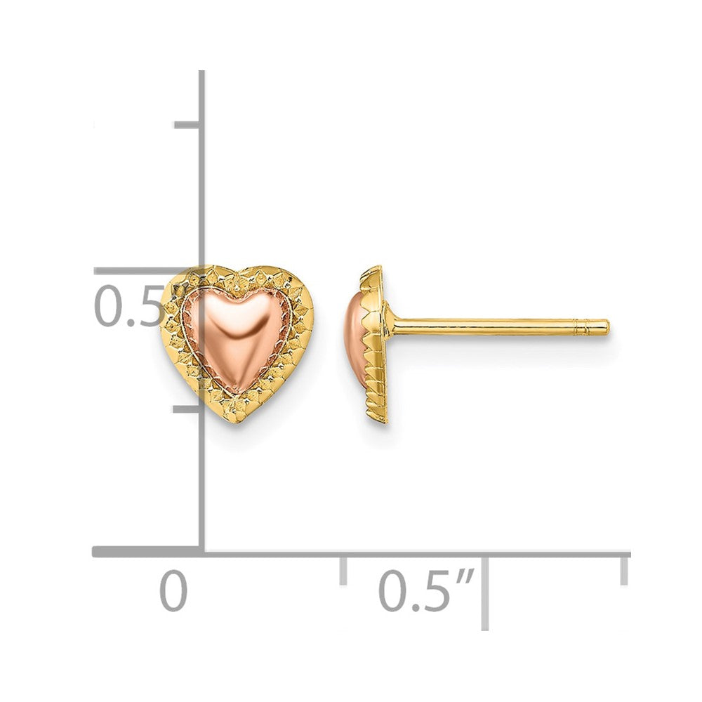 14k Two-Tone Beaded Heart Post Earrings