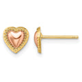 14k Two-Tone Beaded Heart Post Earrings