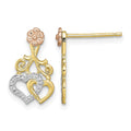 14k Two-tone w/White Rhodium Hearts and Flower Post Earrings
