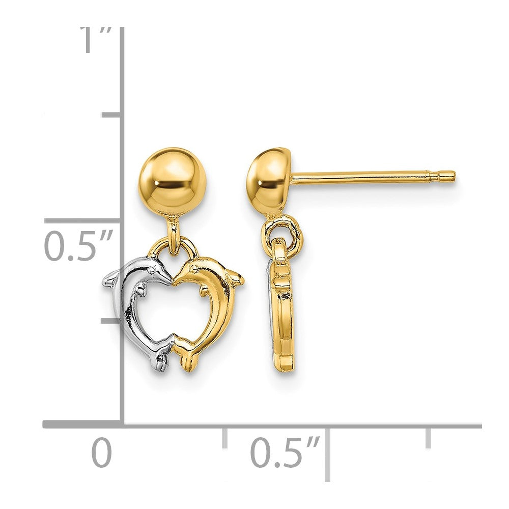 14K W/ Rhodium Dolphin Dangle Earrings