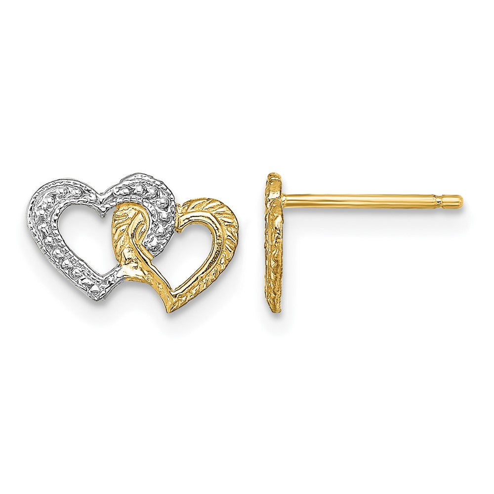 14K w/White Rhodium Polished Intertwined Hearts Post Earrings