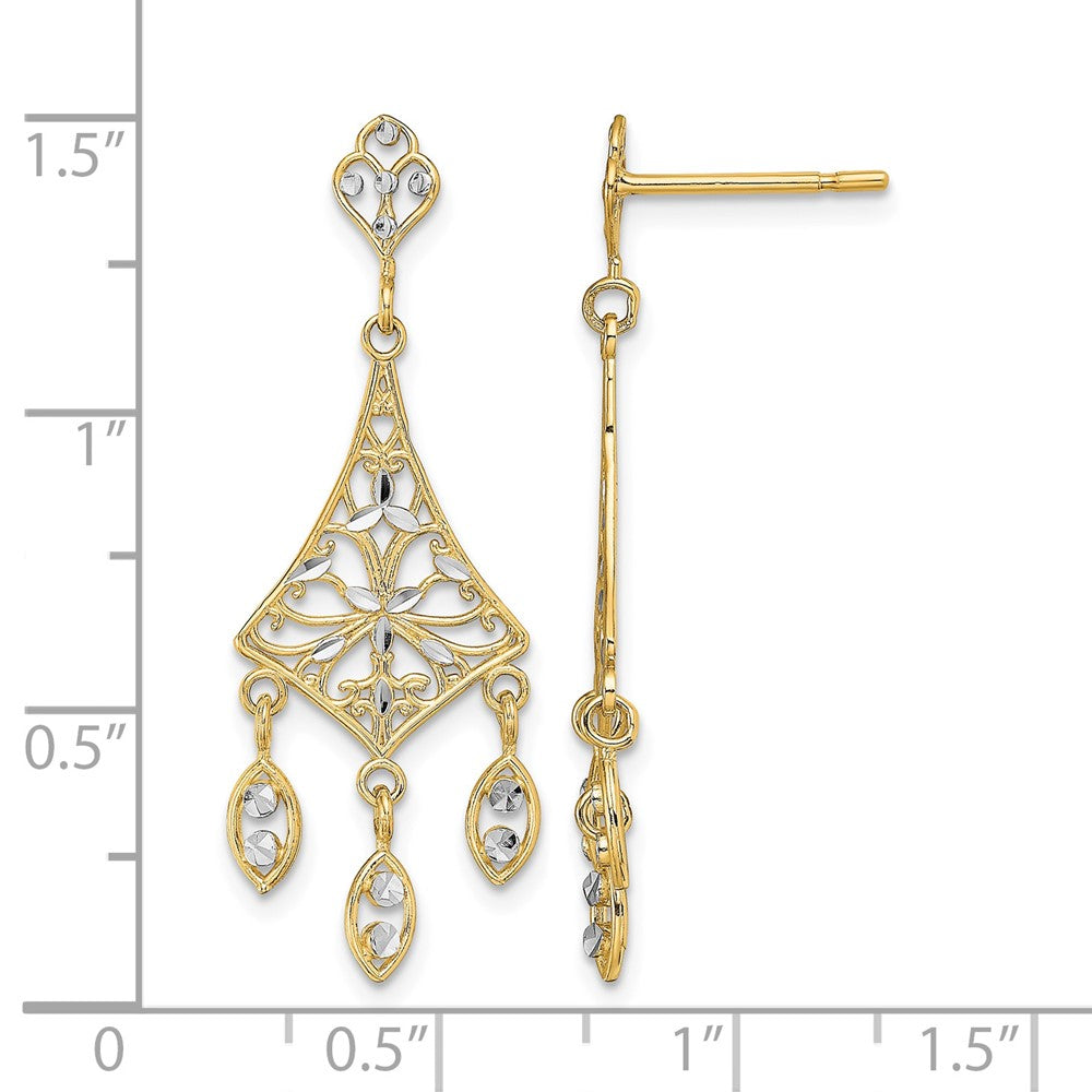 14K w/Rhodium Filigree D/C Chandelier Dangle Earrings