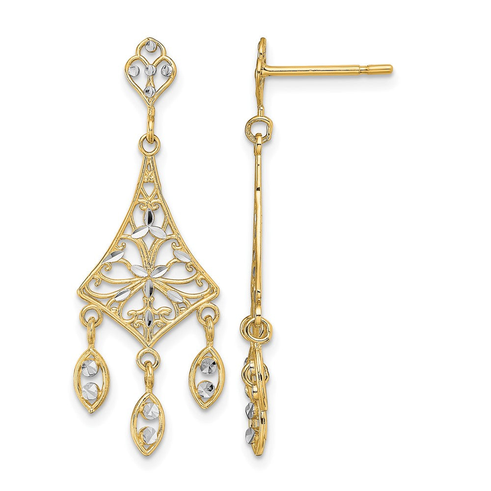 14K w/Rhodium Filigree D/C Chandelier Dangle Earrings