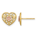 14K Two-tone Polished Floral in Heart Post Earrings