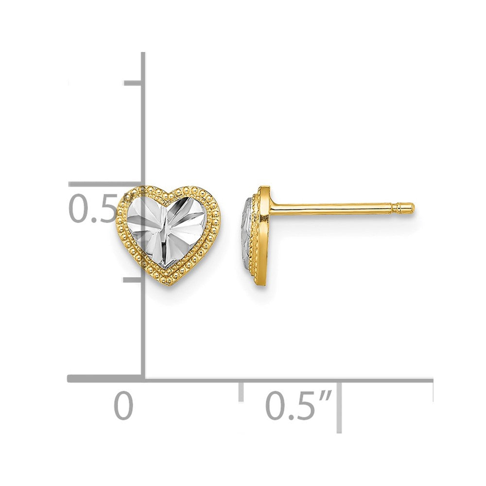 14k w/ Rhodium D/C Heart Post Earrings
