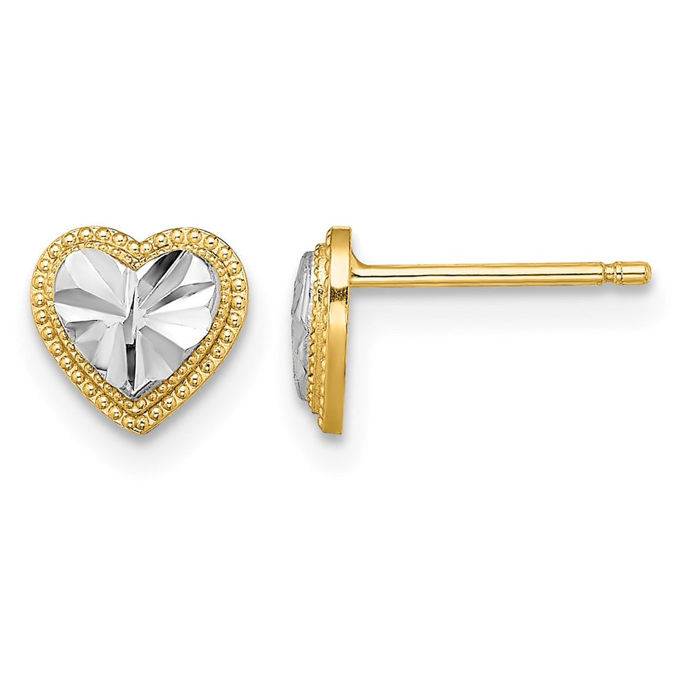 14k w/ Rhodium D/C Heart Post Earrings