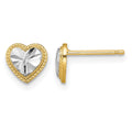 14k w/ Rhodium D/C Heart Post Earrings