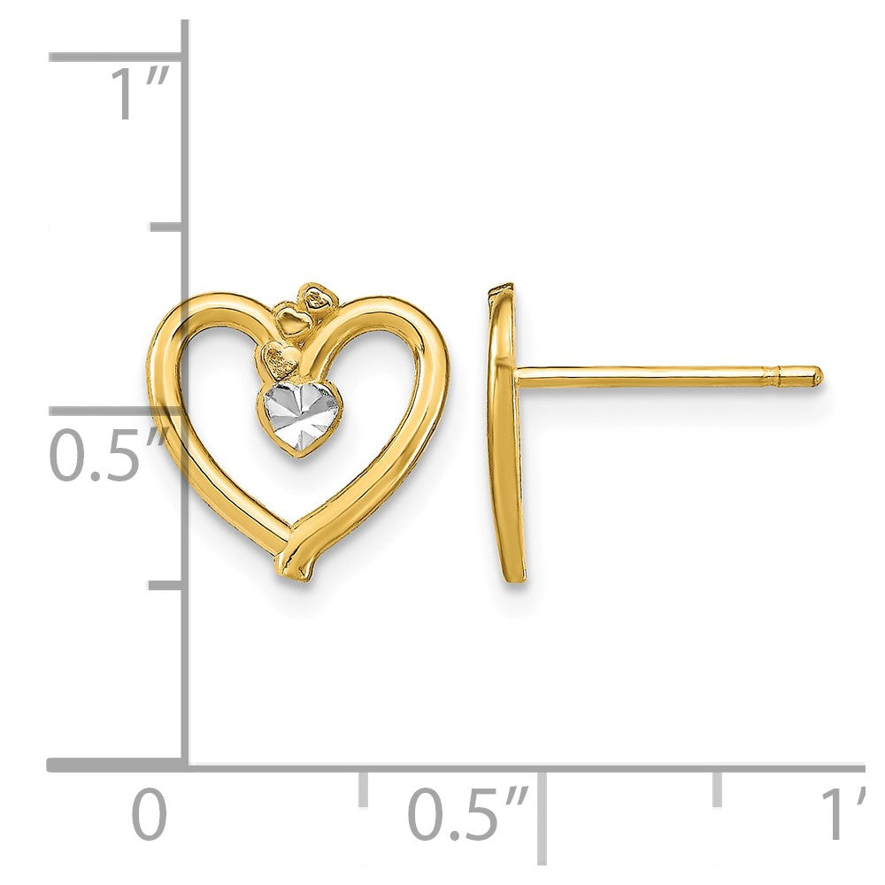14k w/ Rhodium D/C Heart Post Earrings