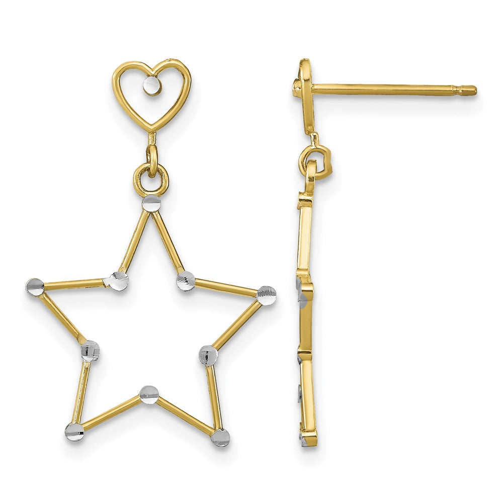 14k w/ RH Diamond-Cut Heart and Star Post Dangle Earrings