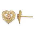 14k Two-Tone w/ Lace Trim and Flower Heart Post Earrings