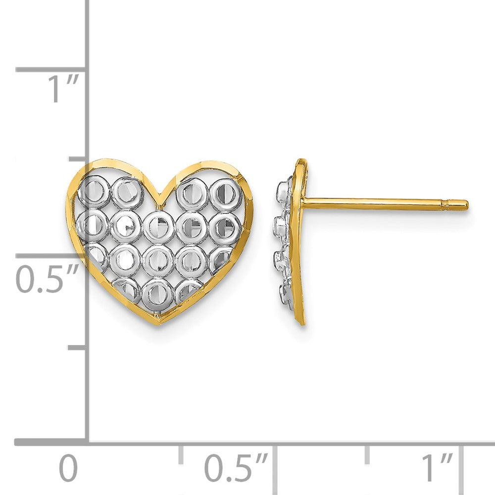 14k w/ Rhodium D/C Heart Post Earrings