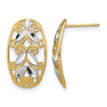 14K w/Rhodium Oval D/C Filigree Post Dangle Earrings