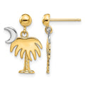 14K W/ Rhodium Charleston Palm Tree w/ Moon Dangle Earrings