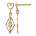 14k w/RH Dia.-cut Diamond Shape Heart Dangle Earrings