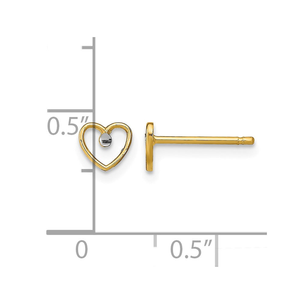 14k w/ Rhodium D/C Heart Post Earrings