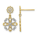 14K w/Rhodium Beaded Heart Petal Floral Dangle Earrings