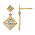 14K w/Rhodium D/C Square Filigree Dangle Earrings
