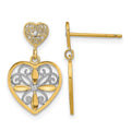 14k w/RH Flower and Heart Beaded Filigree Dangle Earrings