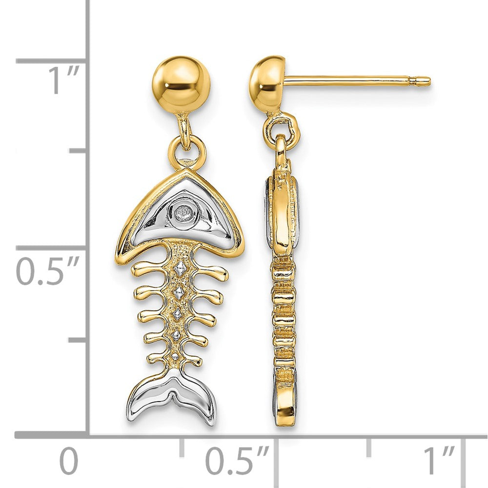 14K W/ Rhodium Fishbone Dangle Earrings