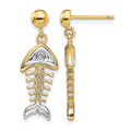 14K W/ Rhodium Fishbone Dangle Earrings