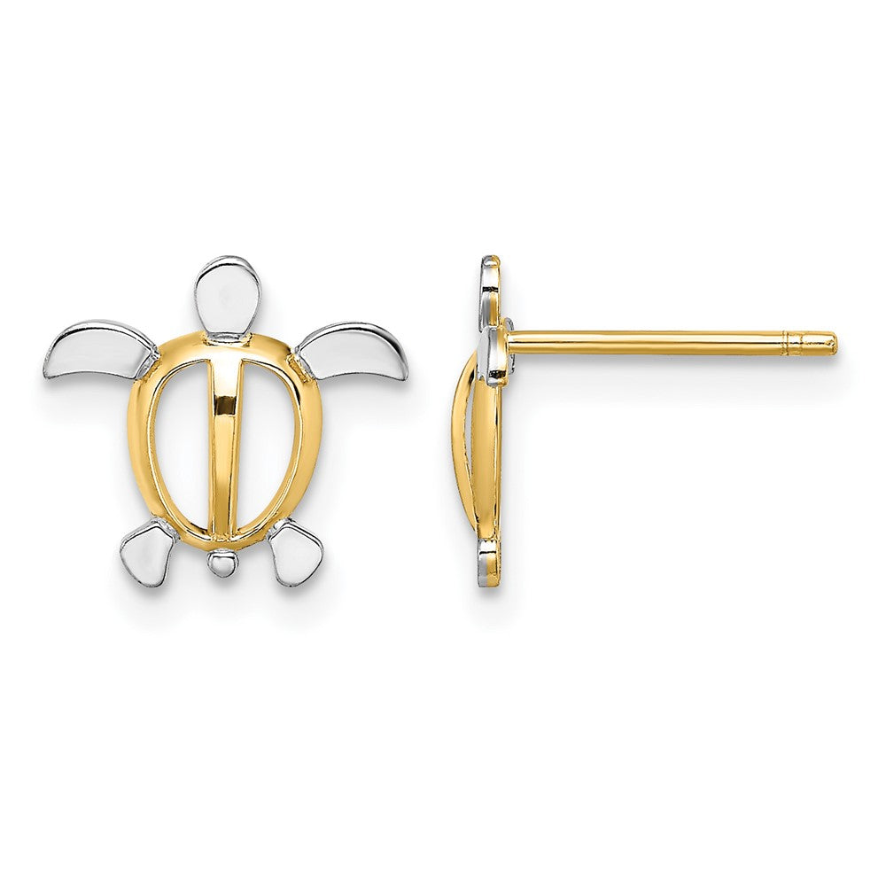 14K W/ Rhodium Sea Turtle Post Earrings
